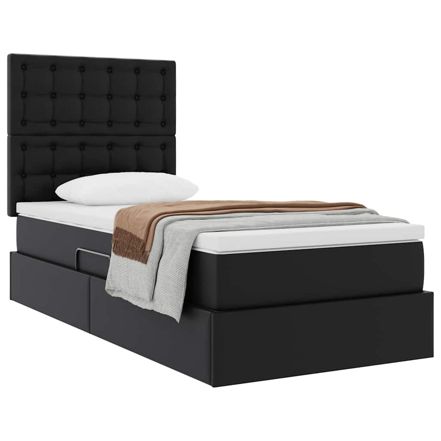 Opslag bed met matras met hoofdeinde Zwart 90 x 200 cm Nep Leer