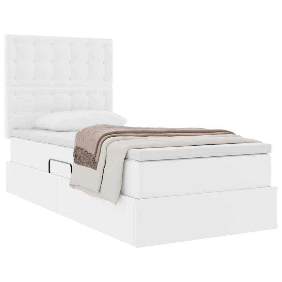 Opslag bed met matras met opslag Puur Wit 90 x 200 cm Nep Leer