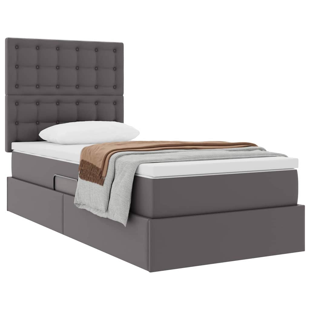 Opslag bed met matras met hoofdeinde Grijs 90 x 200 cm Nep Leer