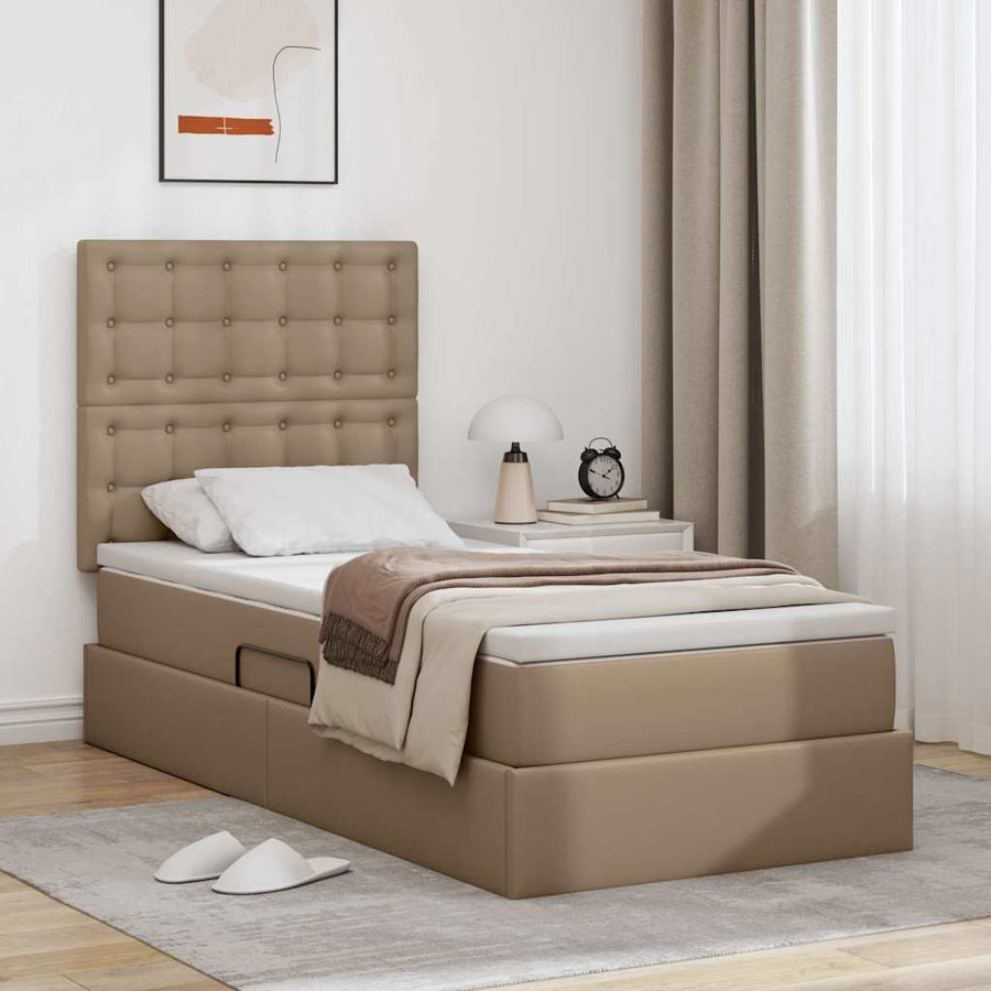 Opslag bed met matras Cappuccino 90 x 200 cm Nep Leer
