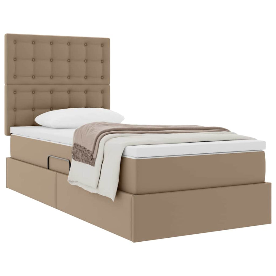 Opslag bed met matras Cappuccino 90 x 200 cm Nep Leer