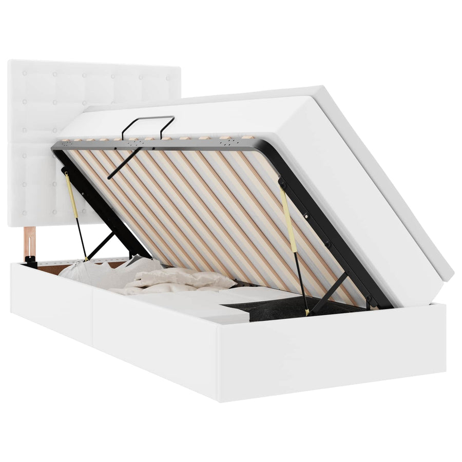 Opslag bed met matras met opslag Puur Wit 100 x 200 cm Nep Leer
