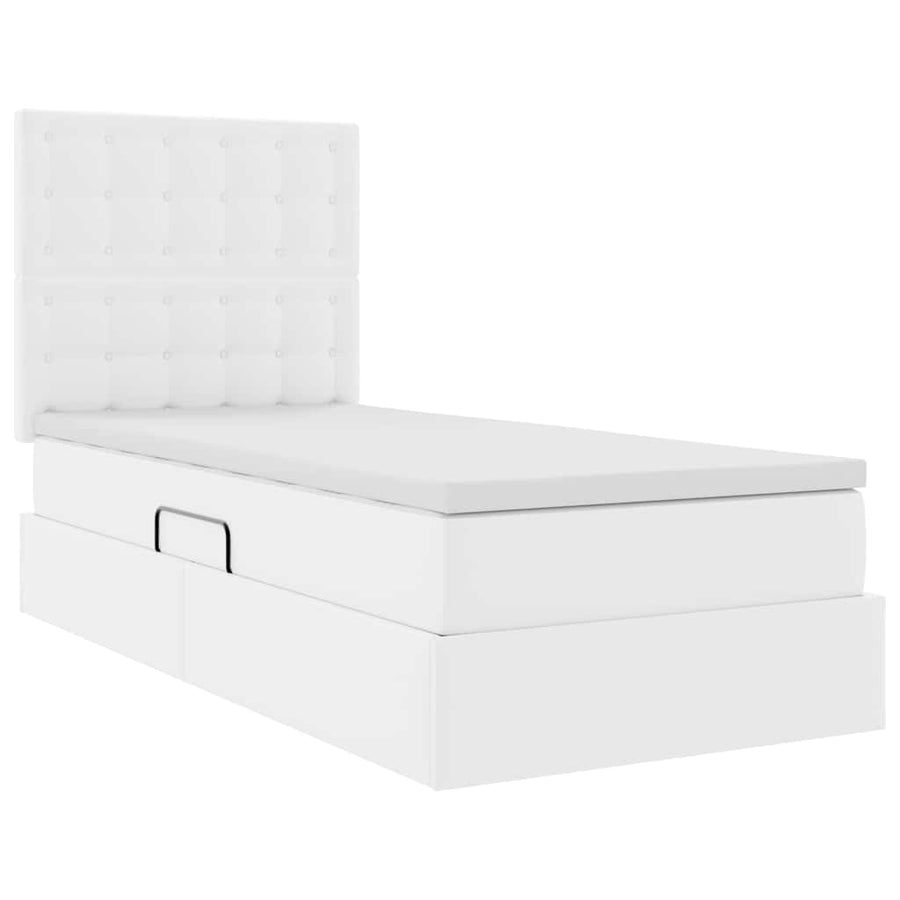Opslag bed met matras met opslag Puur Wit 100 x 200 cm Nep Leer
