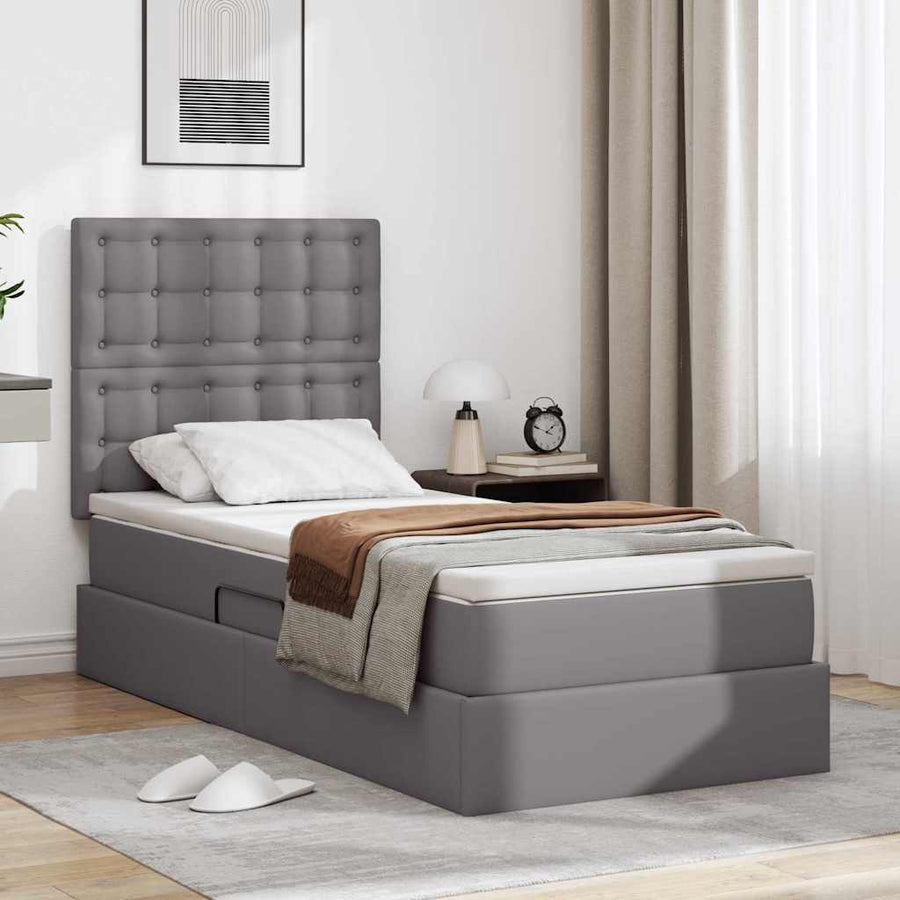 Opslag bed met matras met opslag Grijs 100 x 200 cm Nep Leer