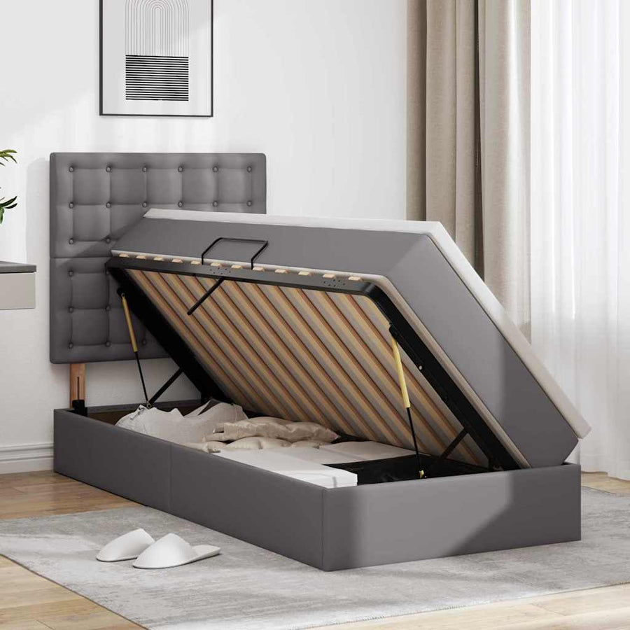 Opslag bed met matras met opslag Grijs 100 x 200 cm Nep Leer