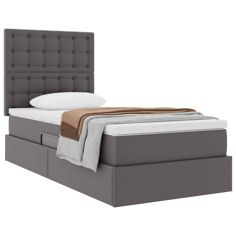 Opslag bed met matras met opslag Grijs 100 x 200 cm Nep Leer