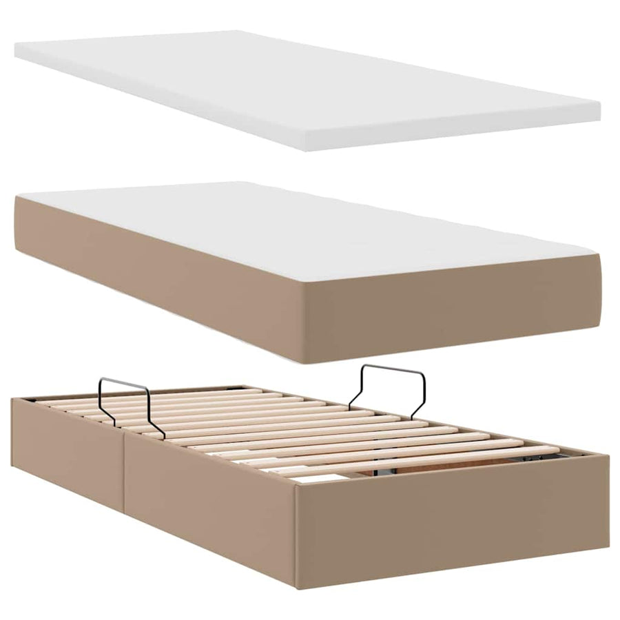 Opslag bed met matras Cappuccino 100 x 200 cm Nep Leer