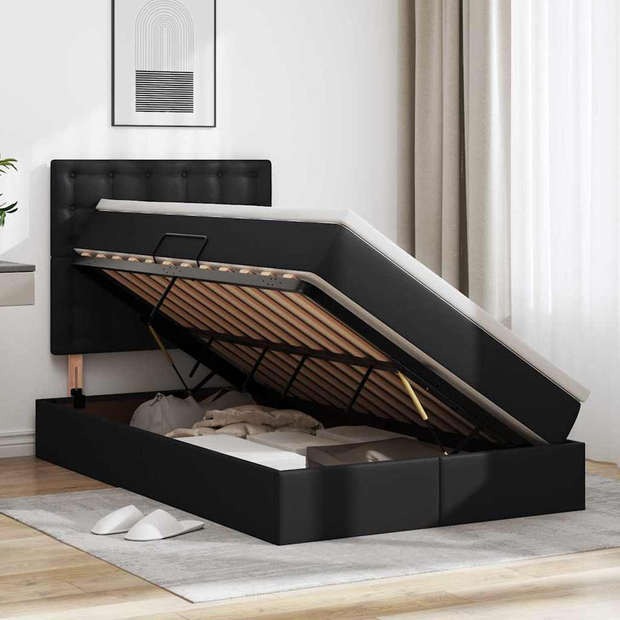 Opslag bed met matras met opslag Zwart 120 x 190 cm Nep Leer