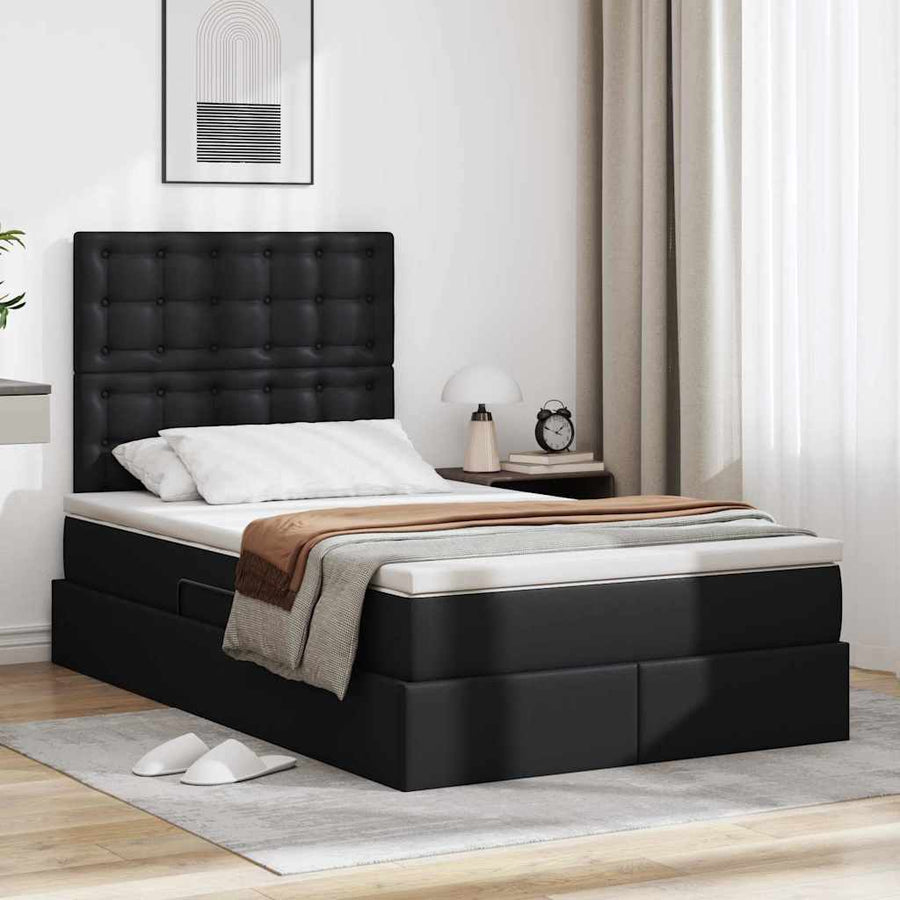 Opslag bed met matras met opslag Zwart 120 x 200 cm Nep Leer
