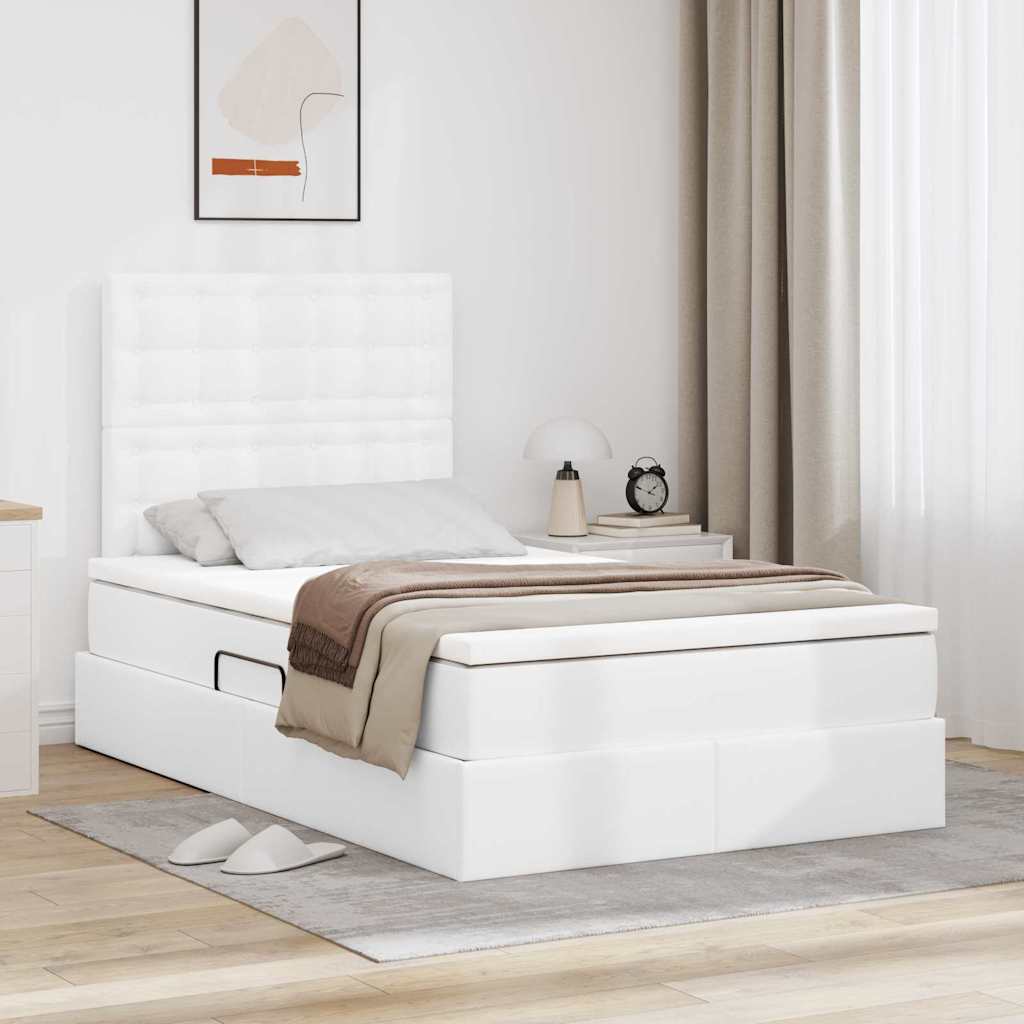 Opslag bed met matras met opslag Puur Wit 120 x 200 cm Nep Leer