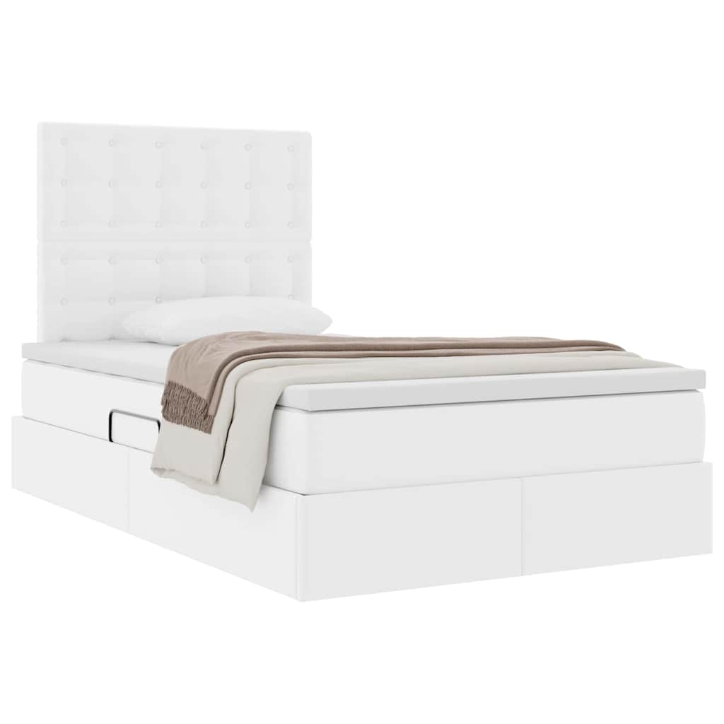 Opslag bed met matras met opslag Puur Wit 120 x 200 cm Nep Leer