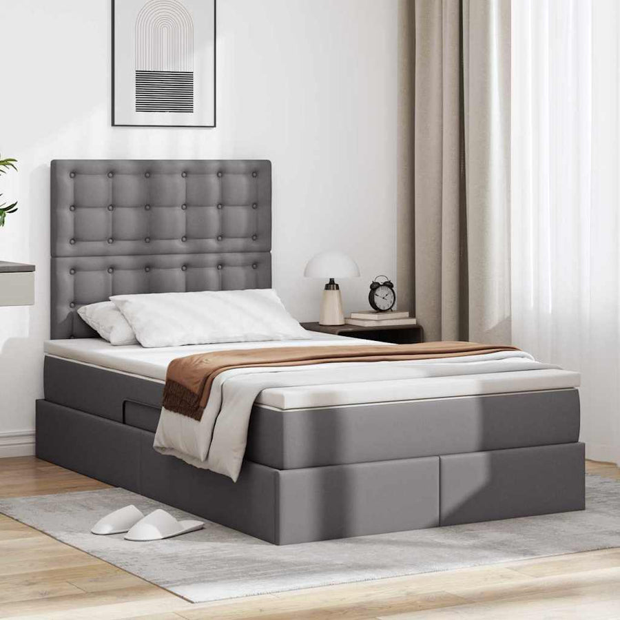 Opslag bed met matras met opslag Grijs 120 x 200 cm Nep Leer