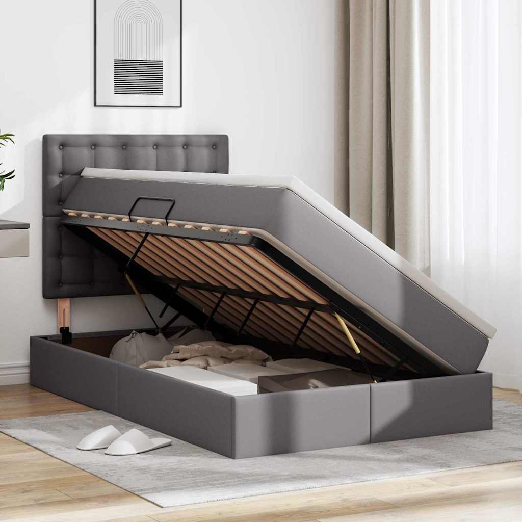 Opslag bed met matras met opslag Grijs 120 x 200 cm Nep Leer