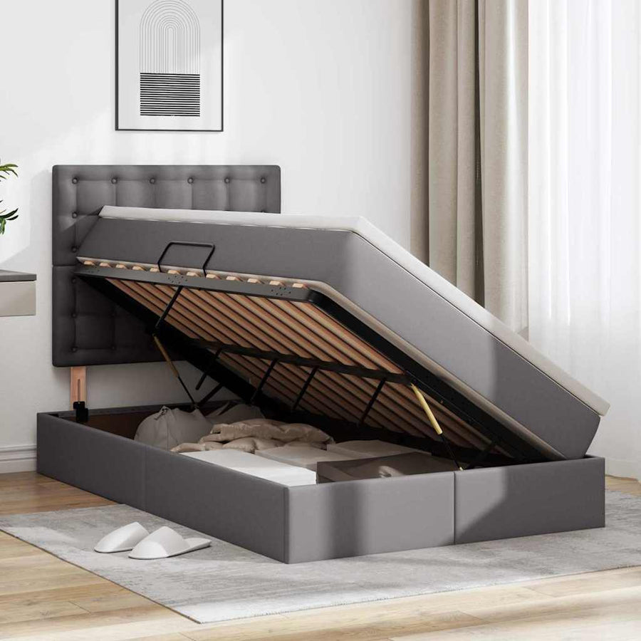 Opslag bed met matras met opslag Grijs 120 x 200 cm Nep Leer