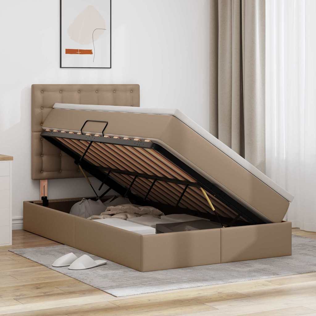 Opslag bed met matras Cappuccino 120 x 200 cm Nep Leer