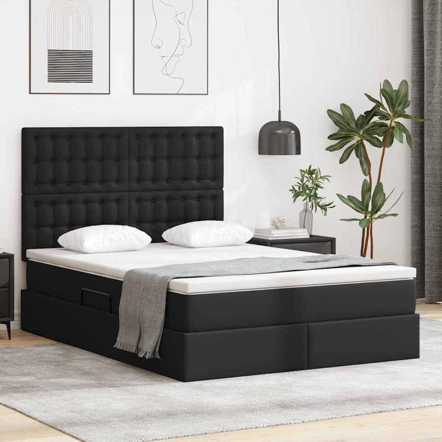 Opslag bed met matras met opslag Zwart 140 x 190 cm Nep Leer