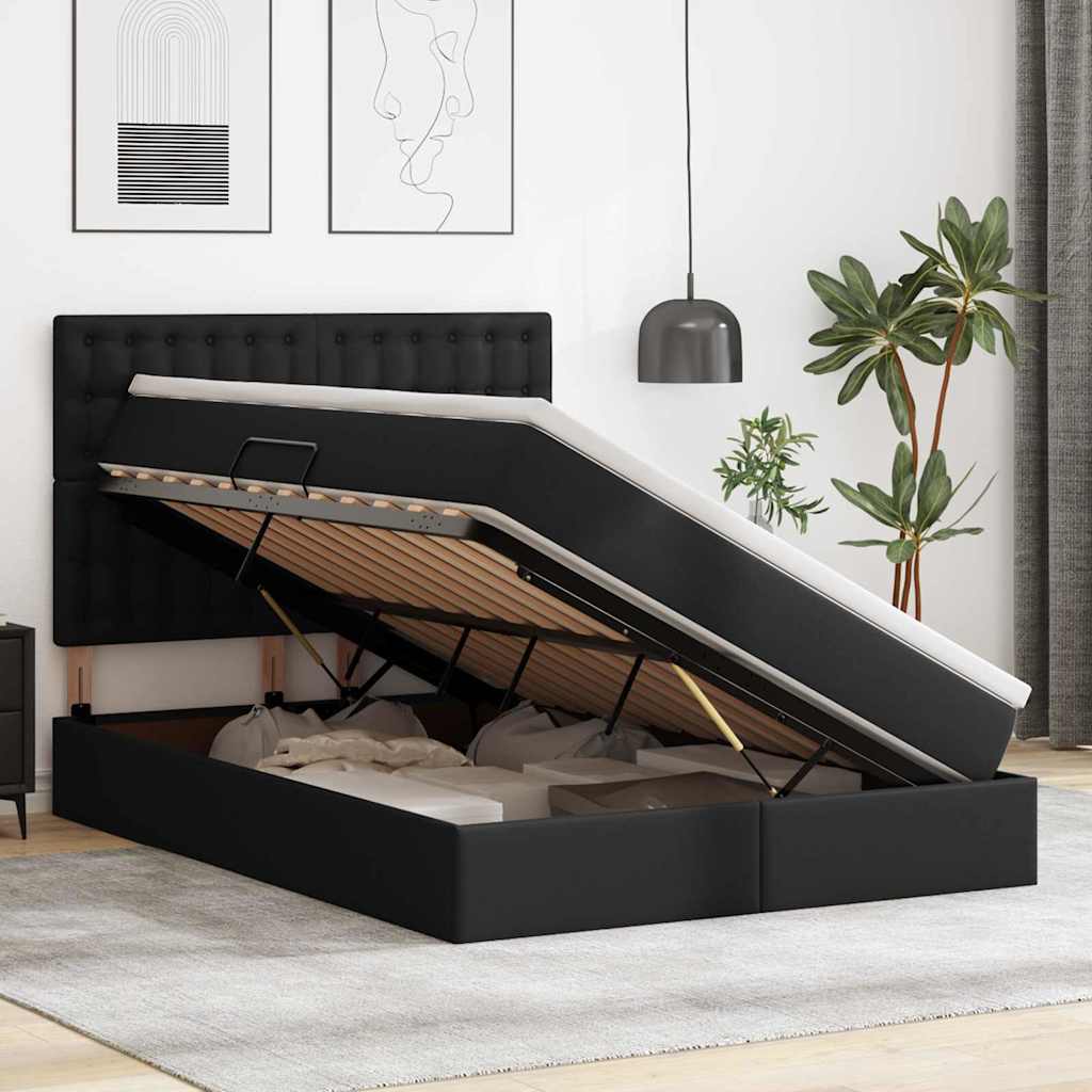 Opslag bed met matras met opslag Zwart 140 x 190 cm Nep Leer