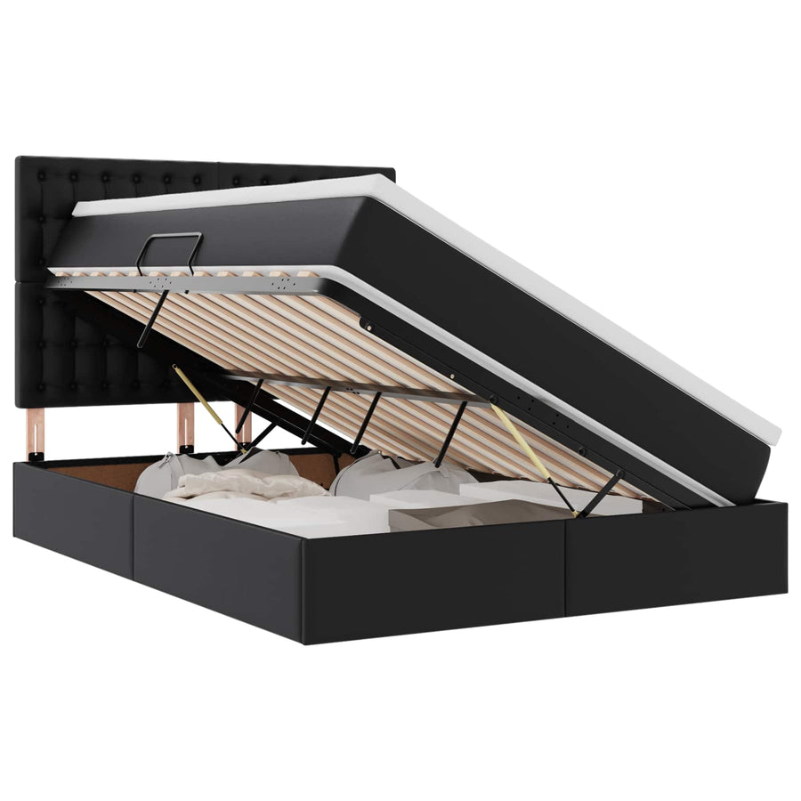 Opslag bed met matras met opslag Zwart 140 x 190 cm Nep Leer
