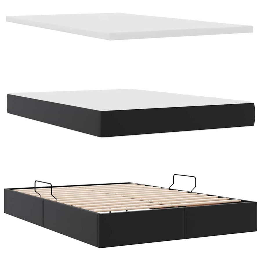 Opslag bed met matras met opslag Zwart 140 x 190 cm Nep Leer