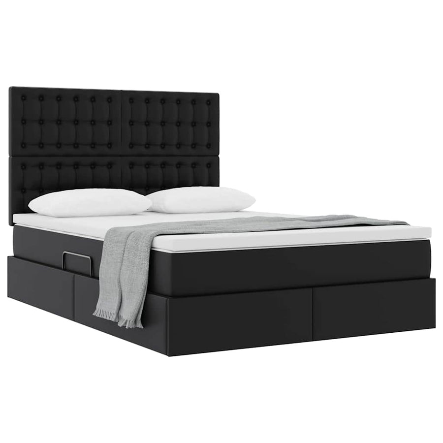 Opslag bed met matras met opslag Zwart 140 x 190 cm Nep Leer