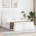 Storage bed with mattress with storage Pure White 140 x 190 cm Faux Leather