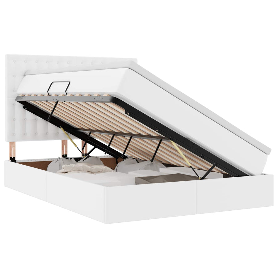 Opslag bed met matras met opslag Puur Wit 140 x 190 cm Nep Leer