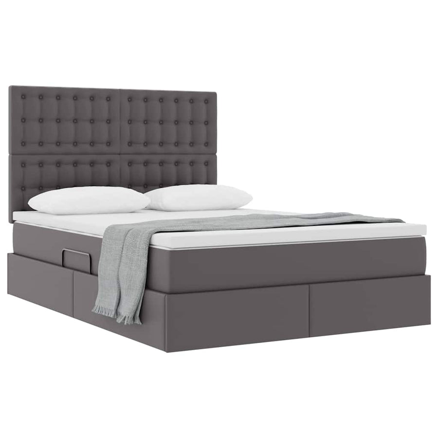 Opslag bed met matras met opslag Grijs 140 x 190 cm Nep Leer