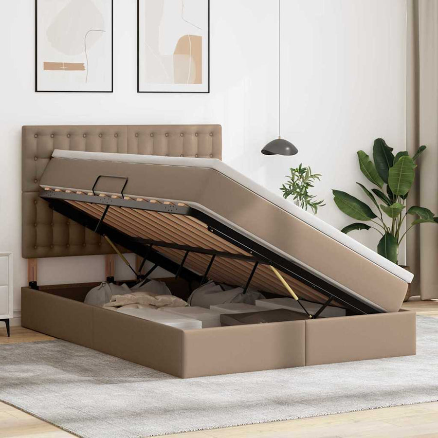 Opslag bed met matras Cappuccino 140 x 190 cm Nep Leer