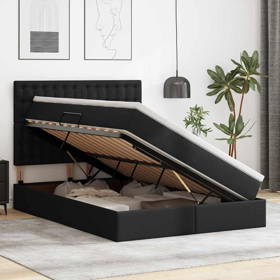 Opslag bed met matras met opslag Zwart 140 x 200 cm Nep Leer