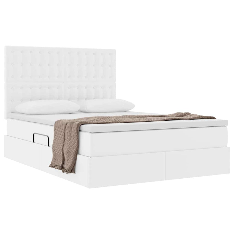 Opslag bed met matras met opslag Puur Wit 140 x 200 cm Nep Leer