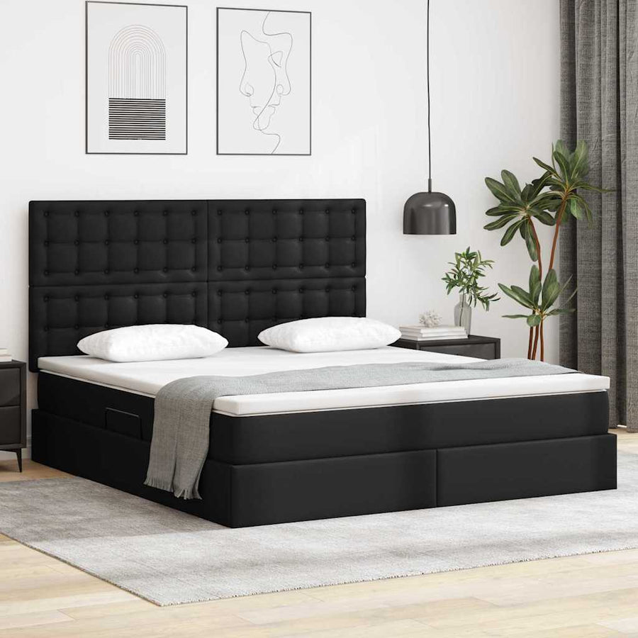 Opslag bed met matras met opslag Zwart 160 x 200 cm Nep Leer