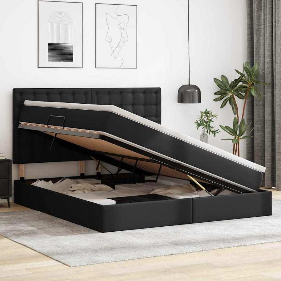 Opslag bed met matras met opslag Zwart 160 x 200 cm Nep Leer