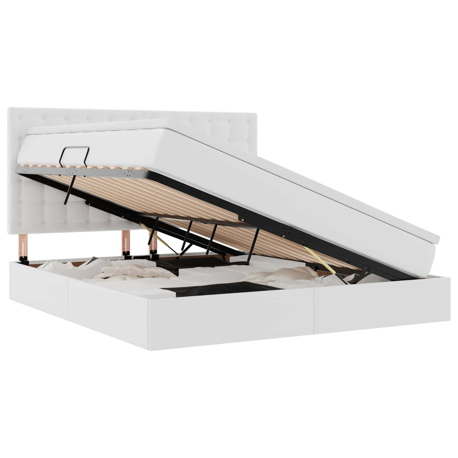 Opslag bed met matras met opslag Puur Wit 160 x 200 cm Nep Leer
