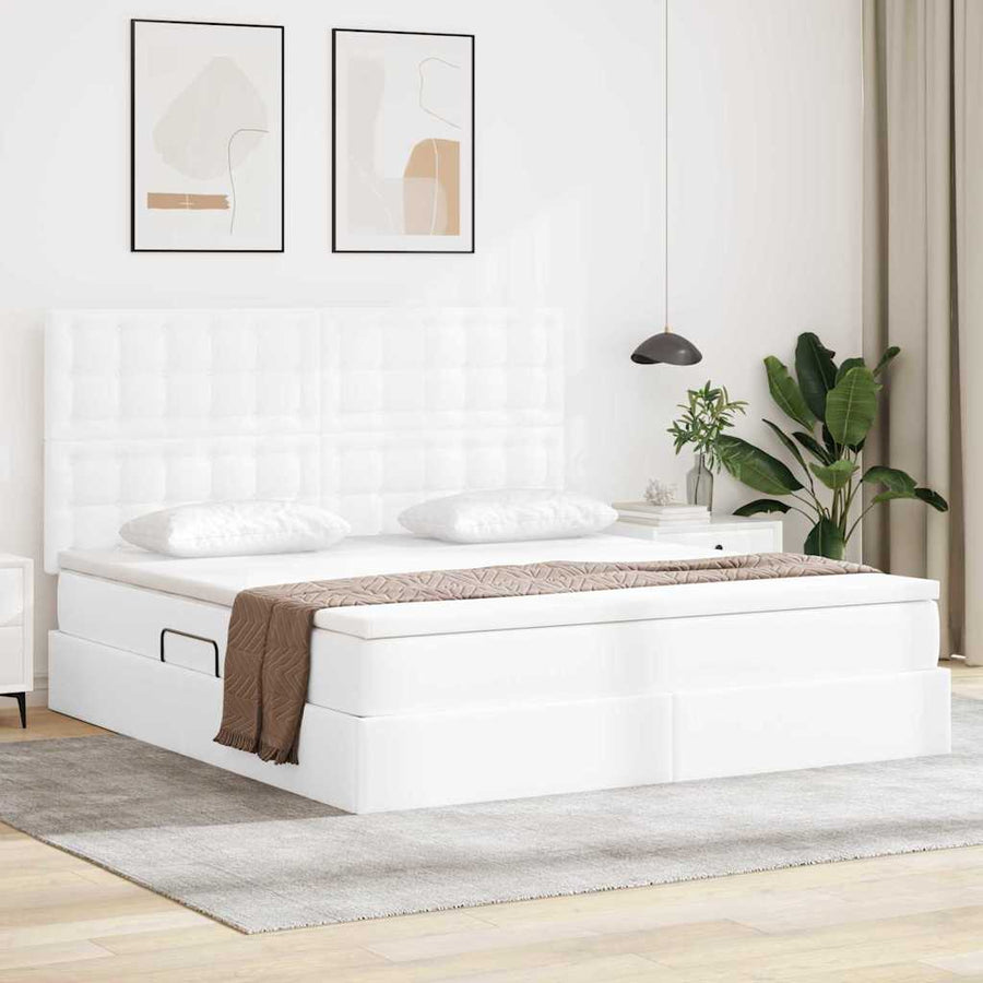 Opslag bed met matras met opslag Puur Wit 180 x 200 cm Nep Leer