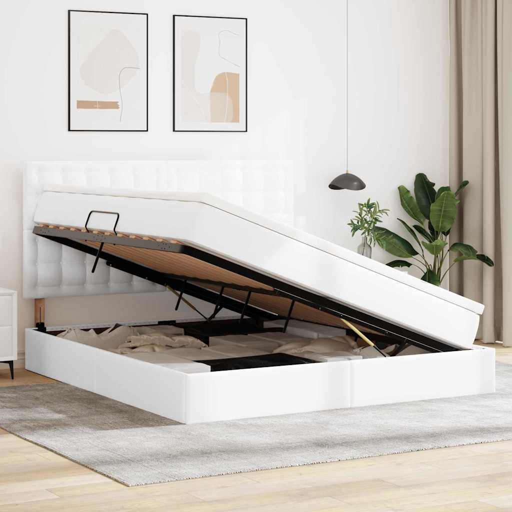 Opslag bed met matras met opslag Puur Wit 180 x 200 cm Nep Leer