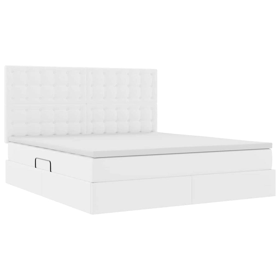 Opslag bed met matras met opslag Puur Wit 180 x 200 cm Nep Leer