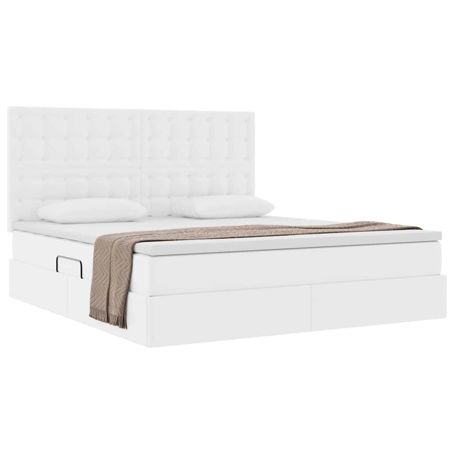 Opslag bed met matras met opslag Puur Wit 180 x 200 cm Nep Leer