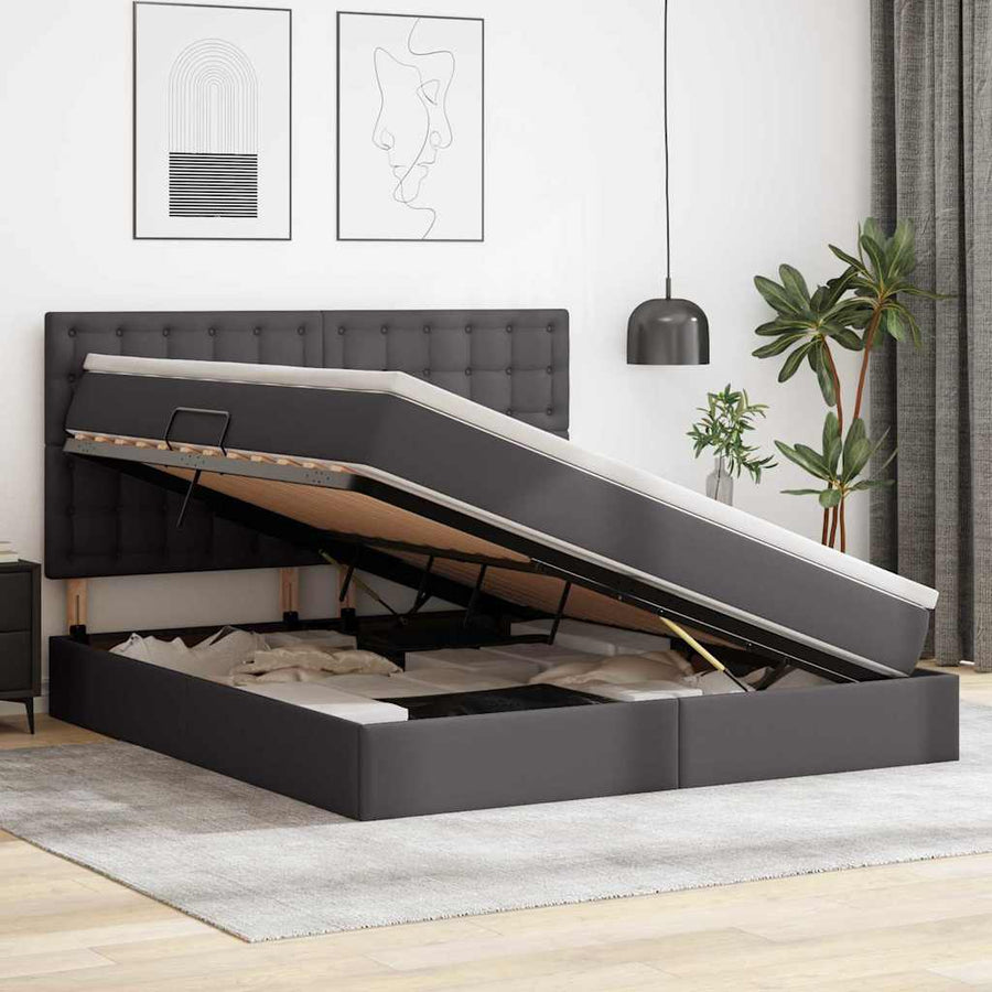 Opslag bed met matras met opslag Grijs 180 x 200 cm Nep Leer