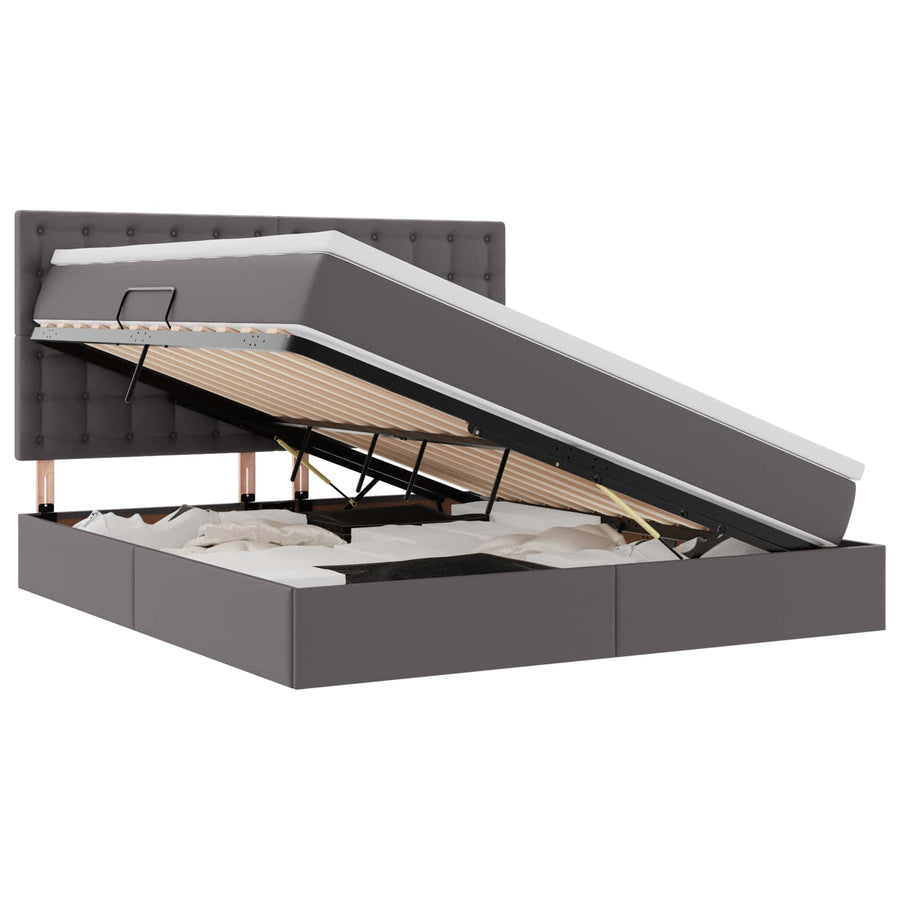 Opslag bed met matras met opslag Grijs 180 x 200 cm Nep Leer