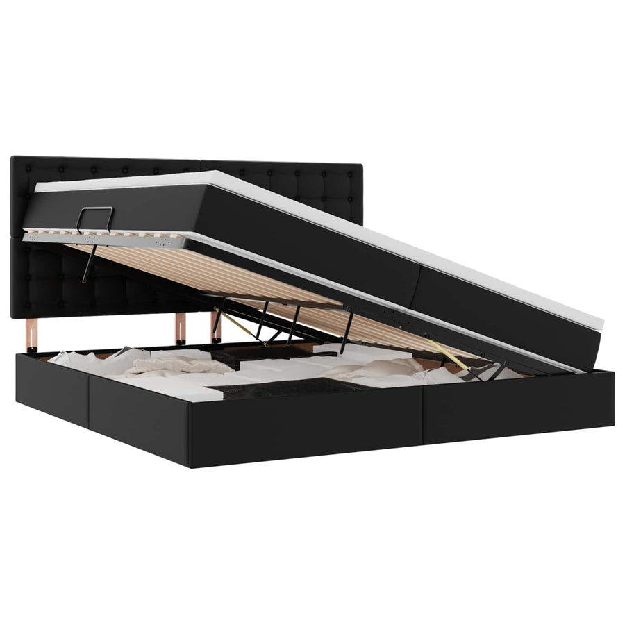 Opslag bed met matras met opslag Zwart 200 x 200 cm Nep Leer