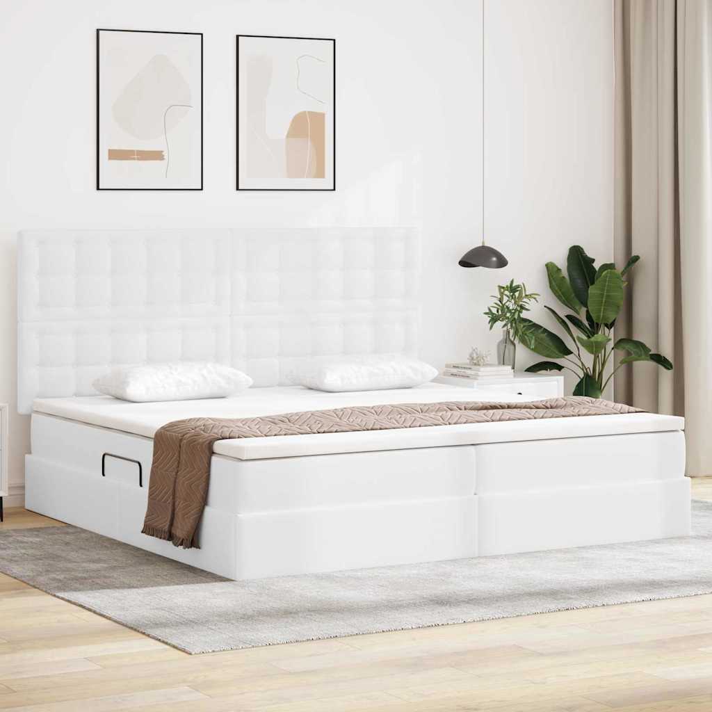 Opslag bed met matras met opslag Puur Wit 200 x 200 cm Nep Leer