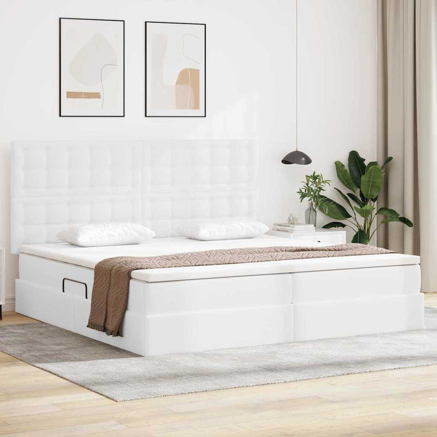 Opslag bed met matras met opslag Puur Wit 200 x 200 cm Nep Leer