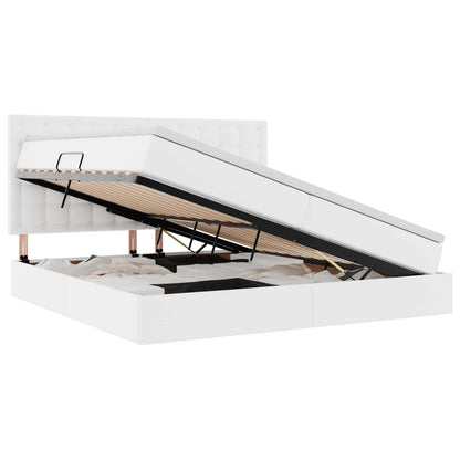 Opslag bed met matras met opslag Puur Wit 200 x 200 cm Nep Leer