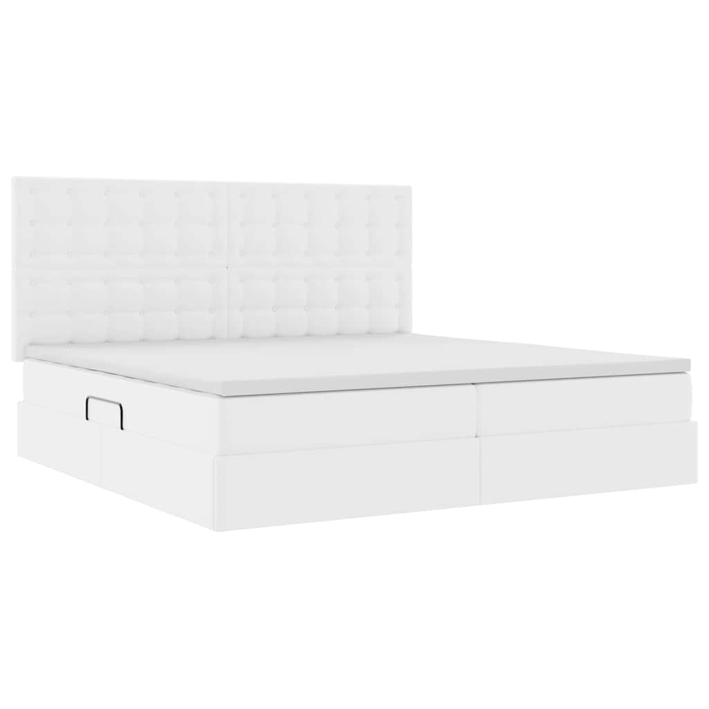 Opslag bed met matras met opslag Puur Wit 200 x 200 cm Nep Leer