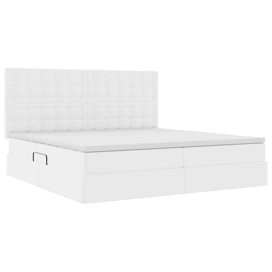 Opslag bed met matras met opslag Puur Wit 200 x 200 cm Nep Leer