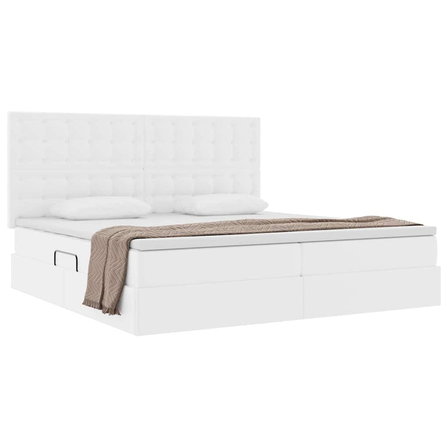 Opslag bed met matras met opslag Puur Wit 200 x 200 cm Nep Leer