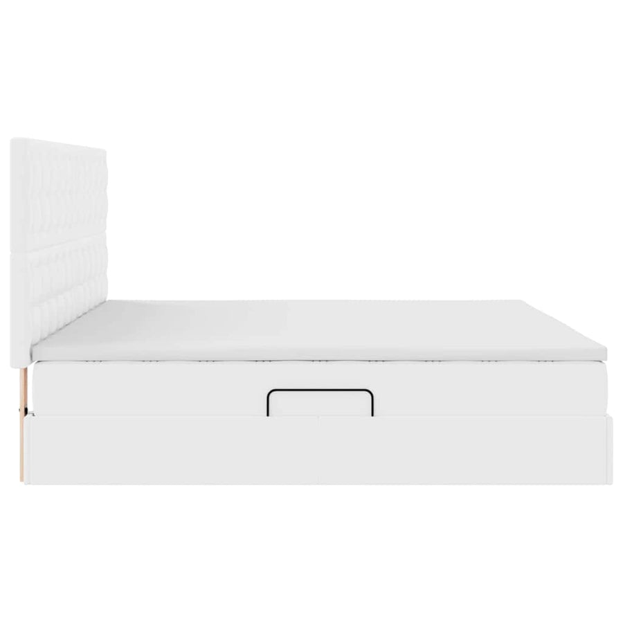 Opslag bed met matras met opslag Puur Wit 200 x 200 cm Nep Leer