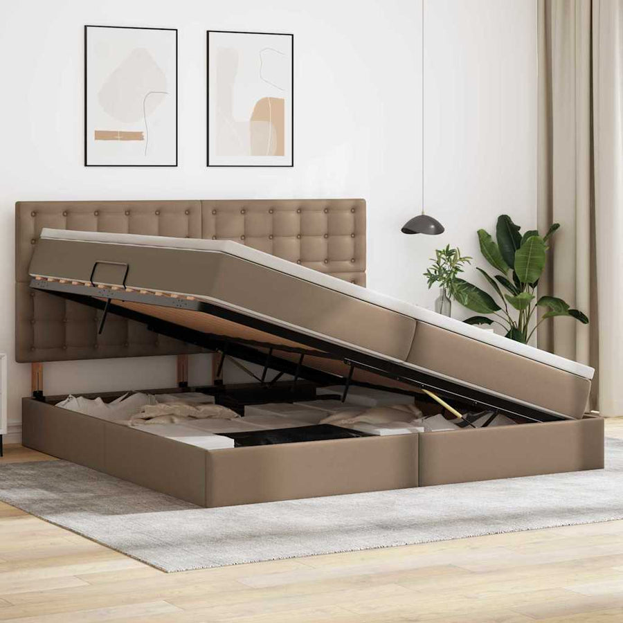 Opslag bed met matras Cappuccino 200 x 200 cm Nep Leer