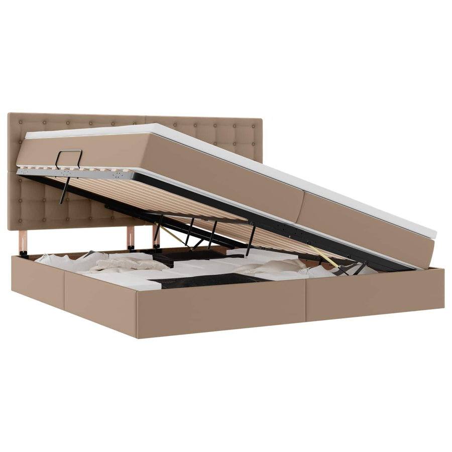 Opslag bed met matras Cappuccino 200 x 200 cm Nep Leer