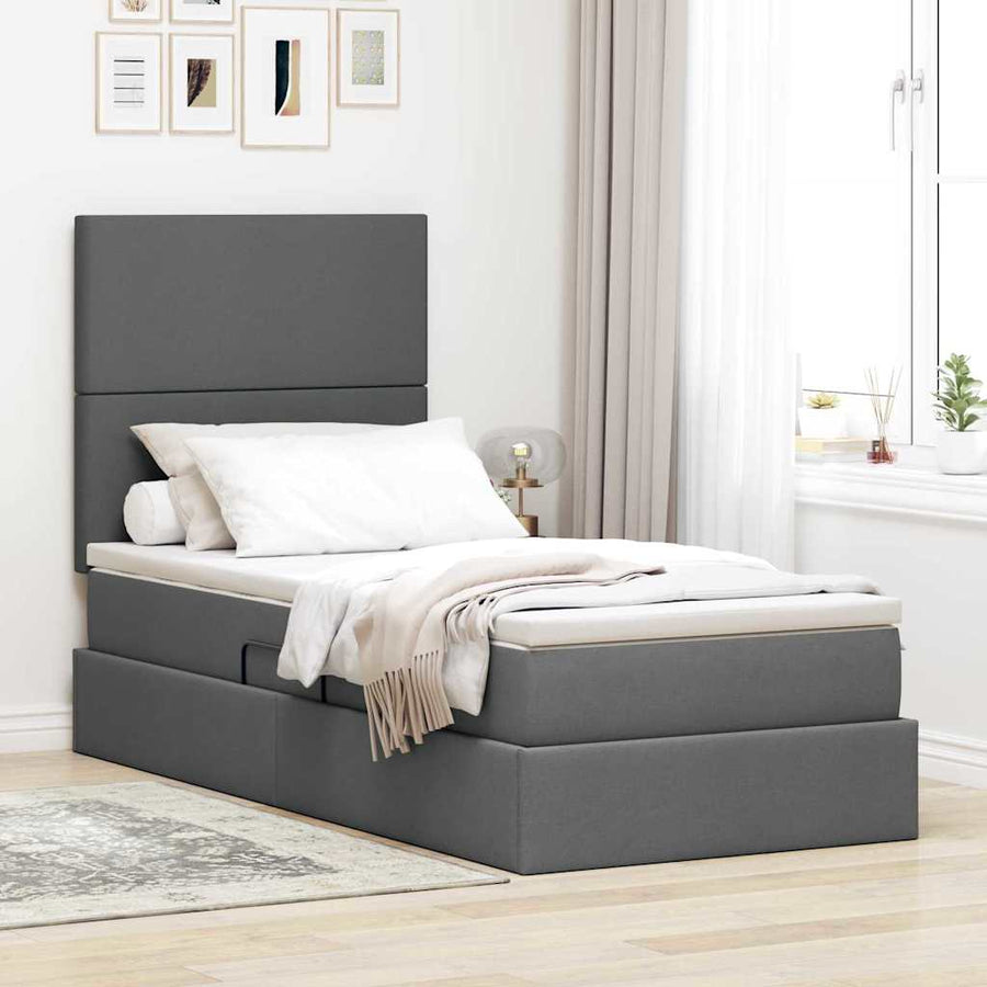 Opslag bed met matras Donkergrijs 90 x 190 cm Polyester